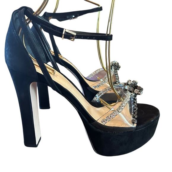 Schutz Suede Platform High Heels Clear Strap Rhinestone Embellished NEW 9.5 - Picture 6 of 10